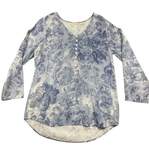 Soft Surroundings Small Blue Print 100% Tercel 1/2 Button Front - Picture 5 of 7